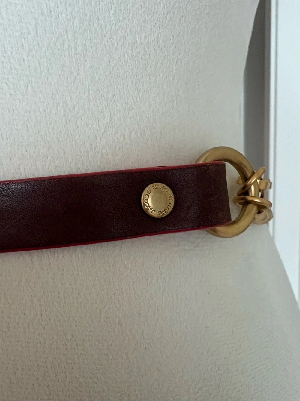 Marc by Marc Jacobs Brown Orange Leather Chain Belt Gold Tone Rare